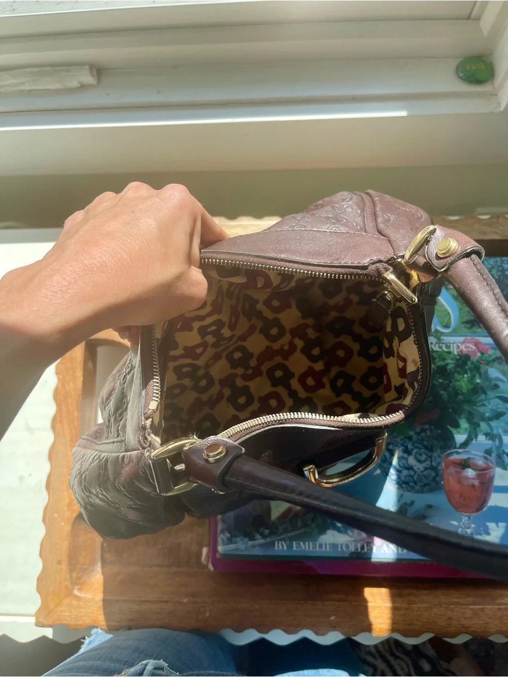 Gucci Brown Leather Monogram Hobo with Gold Hardware